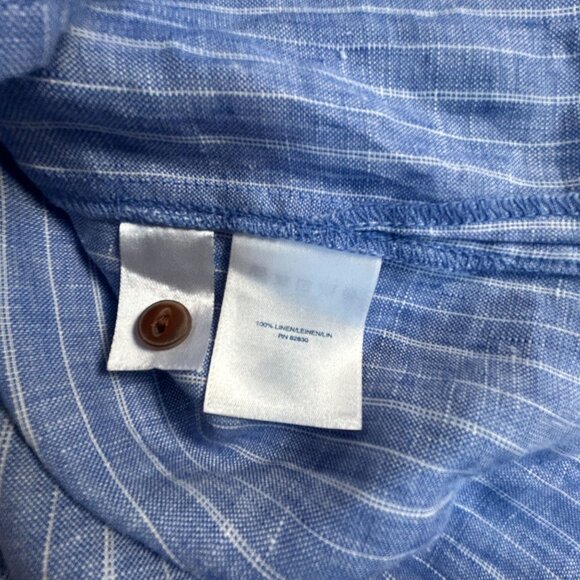 Lands' End Womens Blue Striped Linen Long Sleeve Shirt MP Roll-Tab Sleeve NWOT - Picture 4 of 7